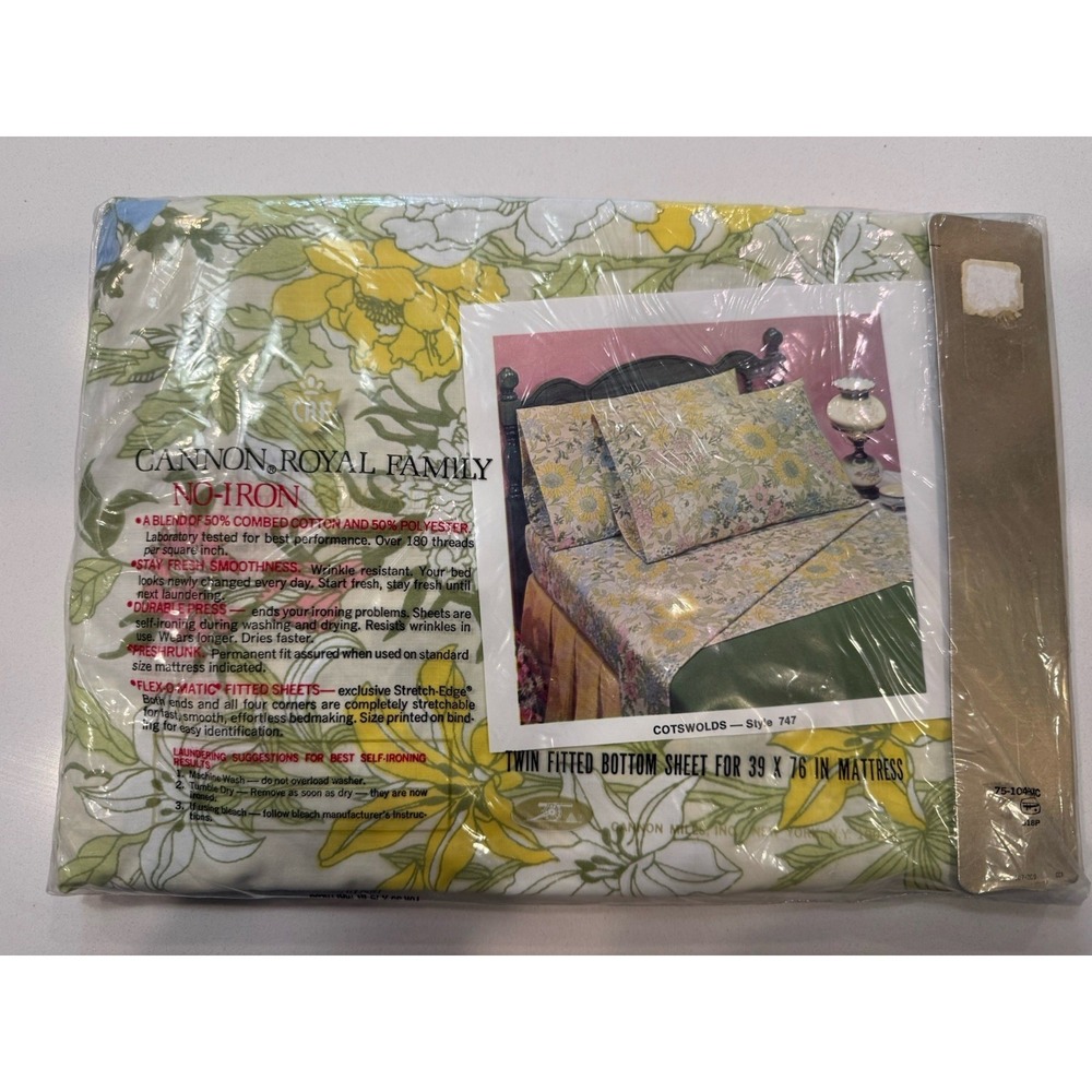 Cannon Royal Family Twin Fitted Sheet Cotswolds Pink Yellow‎ Green Floral NOS